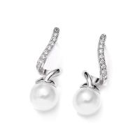Brass Drop Earring with Plastic Pearl Round plated micro pave cubic zirconia & for woman nickel lead & cadmium free Sold By Pair