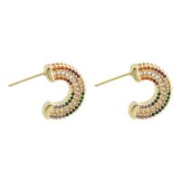 Brass Drop Earring, Dome, gold color plated, fashion jewelry & micro pave cubic zirconia, mixed colors, nickel, lead & cadmium free, 18x25x3mm, Sold By Pair