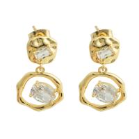 Brass Drop Earring, with Cubic Zirconia, gold color plated, fashion jewelry & for woman, nickel, lead & cadmium free, 25x14x2mm, Sold By Pair