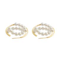 Messing Tropfen Ohrringe, mit Kunststoff Perlen, goldfarben plattiert, Modeschmuck & für Frau, weiß, frei von Nickel, Blei & Kadmium, 35x35x2mm, verkauft von Paar
