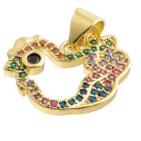 Cubic Zirconia Micro Pave Brass Pendant, Bird, gold color plated, cute & fashion jewelry & micro pave cubic zirconia, mixed colors, nickel, lead & cadmium free, 16x16x2mm, Sold By PC