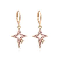 Tibetan Style Drop Earrings, Star, plated, fashion jewelry & with rhinestone, gold, nickel, lead & cadmium free, 16x38mm, Sold By Pair