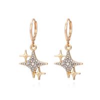 Tibetan Style Drop Earrings, Star, plated, fashion jewelry & with rhinestone, gold, nickel, lead & cadmium free, 16x34mm, Sold By Pair