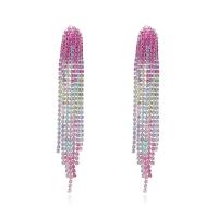 Fashion Fringe Earrings, Iron, fashion jewelry & with rhinestone, multi-colored, 13x90mm, Sold By Pair