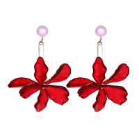 Resin Earring, with Acrylic, Flower, fashion jewelry, red, 63x98mm, Sold By Pair