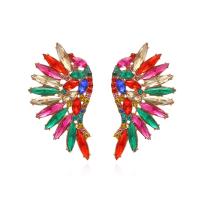 Zinc Alloy Stud Earring Wing Shape plated fashion jewelry & with rhinestone nickel lead & cadmium free Sold By Pair