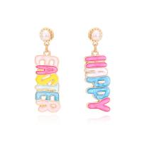 Zinc Alloy Drop Earrings with Plastic Pearl Alphabet Letter plated fashion jewelry & enamel multi-colored nickel lead & cadmium free Sold By Pair
