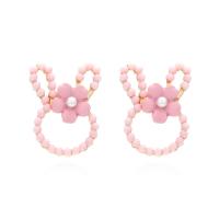 Zinc Alloy Stud Earring with Seedbead & Plastic Pearl Rabbit plated fashion jewelry nickel lead & cadmium free Sold By Pair