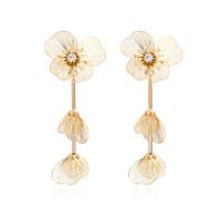 Brass Drop Earring with Iron Flower plated fashion jewelry & with rhinestone golden nickel lead & cadmium free Sold By Pair