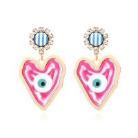 Evil Eye Earrings, Tibetan Style, Heart, plated, fashion jewelry & enamel & with rhinestone, more colors for choice, nickel, lead & cadmium free, 35x61mm, Sold By Pair