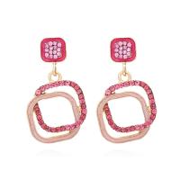 Zinc Alloy Drop Earrings Square plated fashion jewelry & enamel & with rhinestone nickel lead & cadmium free Sold By Pair