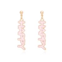 Tibetan Style Drop Earrings, Alphabet Letter, plated, fashion jewelry & enamel, pink, nickel, lead & cadmium free, 90x45mm, Sold By Pair