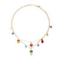 Zinc Alloy Jewelry Necklace with Glass Beads & Lampwork with 7cm extender chain Fruit plated fashion jewelry multi-colored nickel lead & cadmium free Length 45 cm Sold By PC