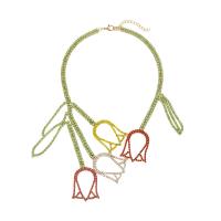 Colliers de fer, avec 6cm chaînes de rallonge, fleur, Placage, bijoux de mode & avec strass, multicolore, Longueur:40 cm, Vendu par PC
