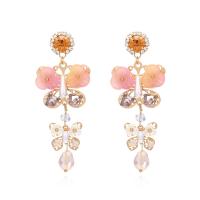 Tibetan Style Drop Earrings, with Crystal, Butterfly, plated, fashion jewelry & with rhinestone, pink, nickel, lead & cadmium free, 27x68mm, Sold By Pair