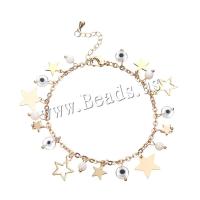 Bracelet Evil Eye bijoux, laiton, avec pierrecaillou & verre, avec 3cm chaînes de rallonge, Placage de couleur d'or, bijoux de mode & pour femme, deux couleurs différentes, Vendu par 16 cm brin