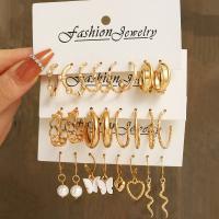 Zinc Alloy Drop Earrings with Plastic Pearl & Acrylic gold color plated 12 pieces & fashion jewelry & for woman golden Sold By Set