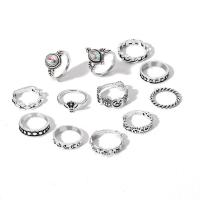 سبائك الزنك خاتم مجموعة, مطلي, 12 قطعة & 15 قطعة & مجوهرات الموضة & أنماط مختلفة للاختيار & للمرأة & مع حجر الراين, المزيد من الألوان للاختيار, تباع بواسطة PC
