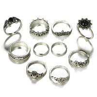 Tibetan Style Ring Set, with Gemstone, silver color plated, 10 pieces & fashion jewelry & for woman & blacken, silver color, Sold By Set