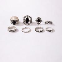 Cink Alloy Ring Set, Cink ötvözet, ezüst színű bevonattal, 8 darab & divat ékszerek & a nő & zománc & megfeketedik, ezüst, Által értékesített Set
