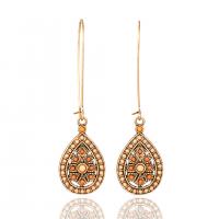 Zinc Alloy Drop Earrings with Seedbead gold color plated fashion jewelry & for woman & enamel & with rhinestone Sold By Pair