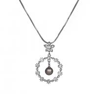 Collar de Aleación de Zinc, con Perlas plásticas, chapado en color de plata, Joyería & para mujer & con diamantes de imitación, plateado, 40x40mm, longitud:75 cm, Vendido por UD