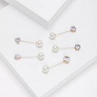 Zinc Alloy Collar Brooch with Rhinestone & Plastic Pearl gold color plated 5 pieces & fashion jewelry & for woman white nickel lead & cadmium free Sold By Set