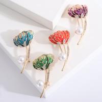 Zinc Alloy Brooches with Plastic Pearl Flower gold color plated fashion jewelry & for woman & enamel & with rhinestone nickel lead & cadmium free Sold By PC