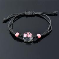 Lampwork Bracelets, with leather cord, Round, Adjustable & fashion jewelry & for woman, more colors for choice, Length:Approx 19 cm, Sold By PC