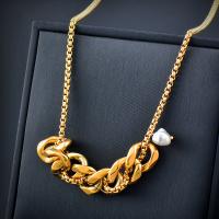 Titanium Steel Necklace with pearl Vacuum Ion Plating Double Layer & fashion jewelry & for woman Sold By PC