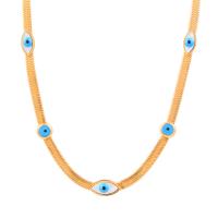 Evil Eye Schmuck Halskette, Titanstahl, mit Weiße Muschel, mit Verlängerungskettchen von 5cm, Modeschmuck & für Frau & Emaille, keine, Länge:ca. 40 cm, verkauft von PC