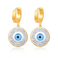 Evil Eye Earrings 316L Stainless Steel Vacuum Ion Plating fashion jewelry & for woman & with rhinestone golden 35mm Sold By Pair