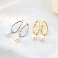 Stainless Steel Drop Earring 304 Stainless Steel with Plastic Pearl plated fashion jewelry & for woman Sold By Pair