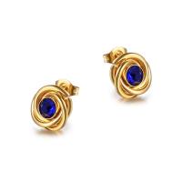 Titanium Steel  Earring Vacuum Ion Plating fashion jewelry & Unisex & with rhinestone golden Sold By PC