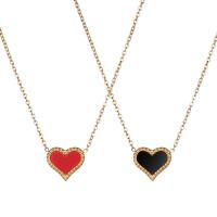 Titanium stål halskæde, Heart, mode smykker & for kvinde & emalje, gylden, 1mm,11.7mm, Solgt Per Ca. 17.72 inch Strand