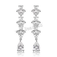 Brass Drop Earring Teardrop plated micro pave cubic zirconia & for woman nickel lead & cadmium free Sold By Pair