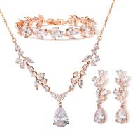 Brass Jewelry Set, bracelet & earring & necklace, plated, three pieces & micro pave cubic zirconia & for woman, more colors for choice, nickel, lead & cadmium free, Sold By Set