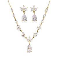 Brass Jewelry Set earring & necklace with 6cm extender chain Teardrop plated micro pave cubic zirconia & for woman nickel lead & cadmium free Length 38.5 cm Sold By Set
