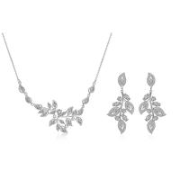 Brass Jewelry Set earring & necklace with 5cm extender chain Leaf plated micro pave cubic zirconia & for woman nickel lead & cadmium free  Length 40 cm Sold By Set