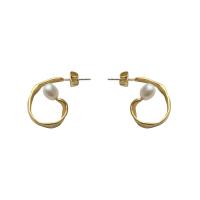 Brass Stud Earring with Freshwater Pearl gold color plated fashion jewelry & for woman nickel lead & cadmium free 20mm Sold By Pair