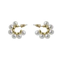 Brass Stud Earring with Plastic Pearl Letter C plated fashion jewelry & for woman nickel lead & cadmium free 20mm Sold By Pair
