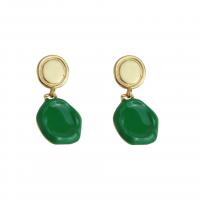 Brass Drop Earring, gold color plated, fashion jewelry & for woman & enamel, green, nickel, lead & cadmium free, 40mm, Sold By Pair