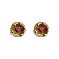 Brass Stud Earring, with Cubic Zirconia, Heart, gold color plated, fashion jewelry & for woman, red, nickel, lead & cadmium free, 15mm, Sold By Pair