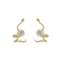 Brass Stud Earring Snake gold color plated fashion jewelry & micro pave cubic zirconia & for woman nickel lead & cadmium free 35mm Sold By Pair