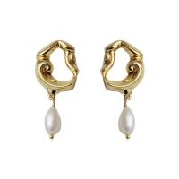 Brass Drop Earring with Plastic Pearl gold color plated fashion jewelry & for woman & hollow nickel lead & cadmium free 40mm Sold By Pair