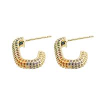 Brass Drop Earring, gold color plated, fashion jewelry & micro pave cubic zirconia & for woman, mixed colors, nickel, lead & cadmium free, 20x17x4mm, Sold By Pair