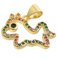 Cubic Zirconia Micro Pave Brass Pendant Horse gold color plated cute & fashion jewelry & micro pave cubic zirconia & hollow mixed colors nickel lead & cadmium free Sold By PC