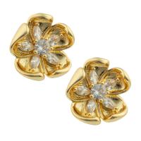 Brass Stud Earring, Flower, gold color plated, fashion jewelry & micro pave cubic zirconia & for woman, nickel, lead & cadmium free, 15x15x4mm, Sold By Pair