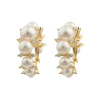 Messing Hoop Earring, med Plastic Pearl, guldfarve belagt, mode smykker & for kvinde, nikkel, bly & cadmium fri, 25x28x8mm, Solgt af par
