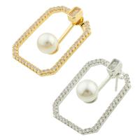 Brass Stud Earring, with Plastic Pearl, Square, plated, fashion jewelry & micro pave cubic zirconia & for woman, more colors for choice, nickel, lead & cadmium free, 45x21x2mm, Sold By Pair